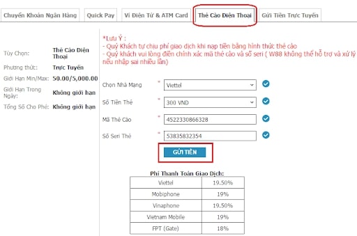 Nạp tiền bằng thẻ cào bị giới hạn giá trị mỗi lần thực hiện